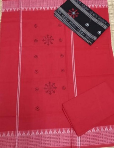 Black and Red handwoven ikat salwar suit piece